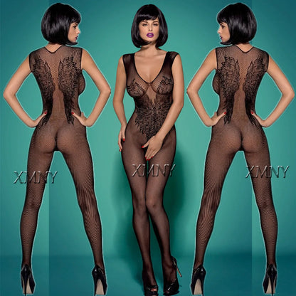 Women's Sexy Open Crotch Fishnet Bodysuit Lingerie Set