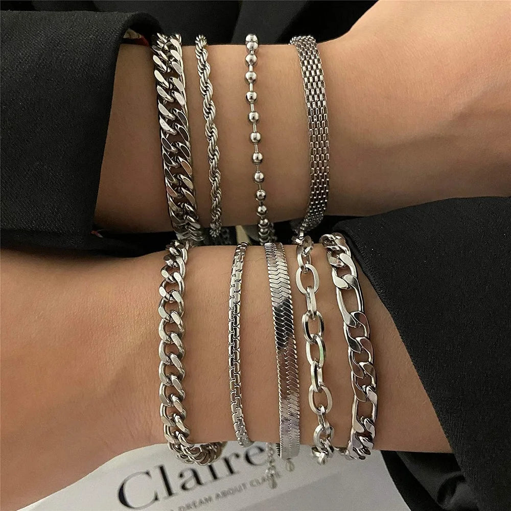 Stainless Steel Cuban Chain Vintage Metal Eternity Bracelet