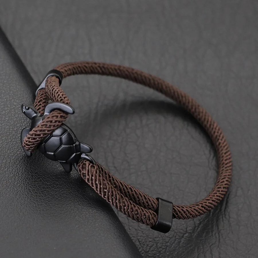 Men’s Marine Turtle Anchor Bracelet with Adjustable Nautical Rope Wrap