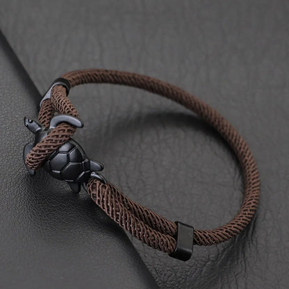 Men’s Marine Turtle Anchor Bracelet with Adjustable Nautical Rope Wrap