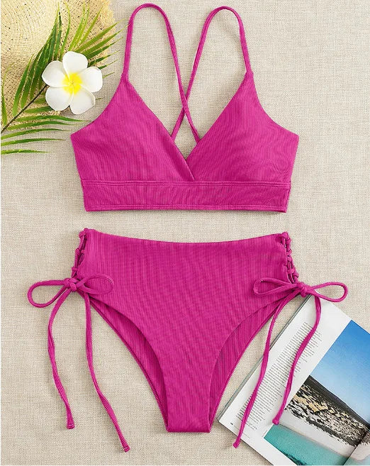 Cikini V-Neck Lace-Up Bikini Set