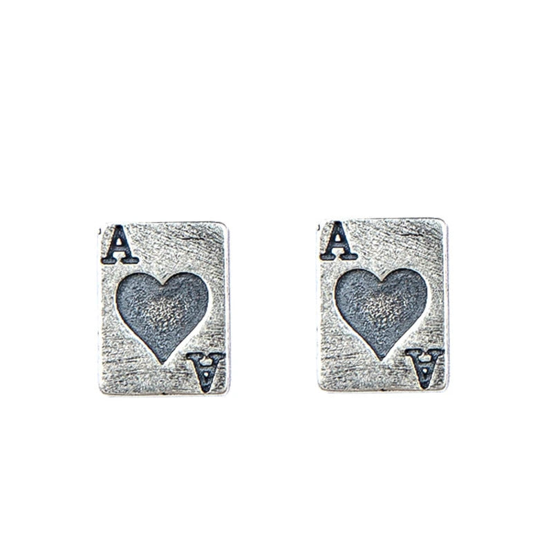 YIZIZAI 925 Sterling Silver Poker Peach Heart A Earrings Vintage Playing Cards Women Men Punk Stud Earring Party Jewelry Gifts