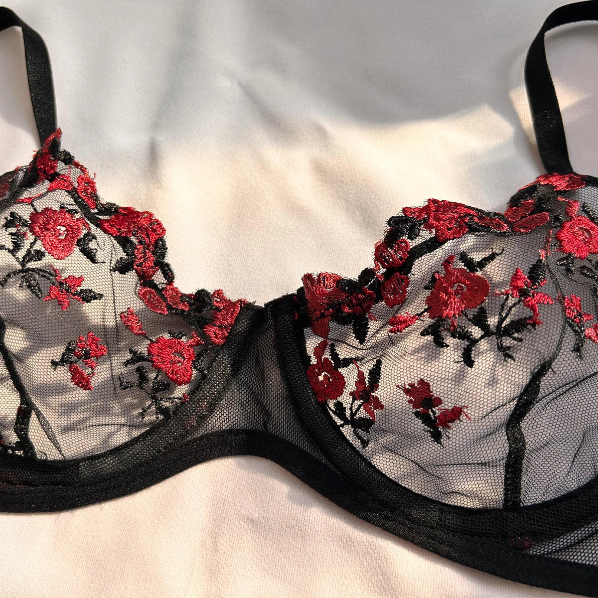 Floral Embroidered Sheer Bra & Panty Set – Sexy Exotic Lingerie