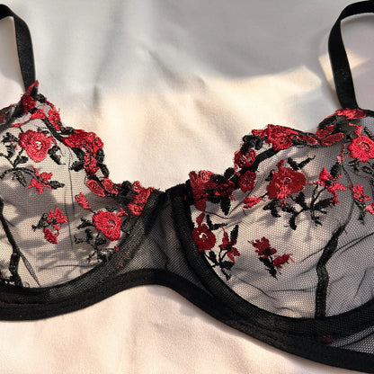 Floral Embroidered Sheer Bra & Panty Set – Sexy Exotic Lingerie