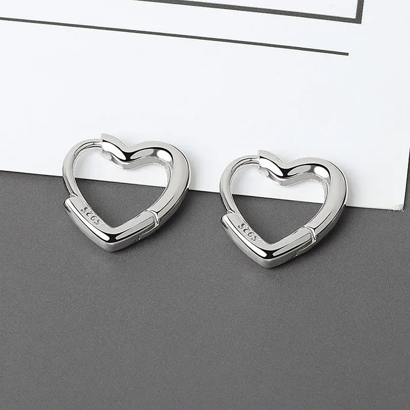 Aide 925 Sterling Silver Fashion Smooth Love Heart Hoop Earrings Simple Cute Heart Circle Piercing Earring Ear Buckle Jewelry