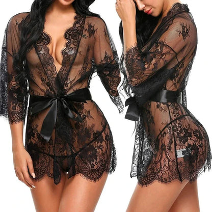Transparent Lace Babydoll Nightwear – Sexy Sleepwear Lingerie Dress