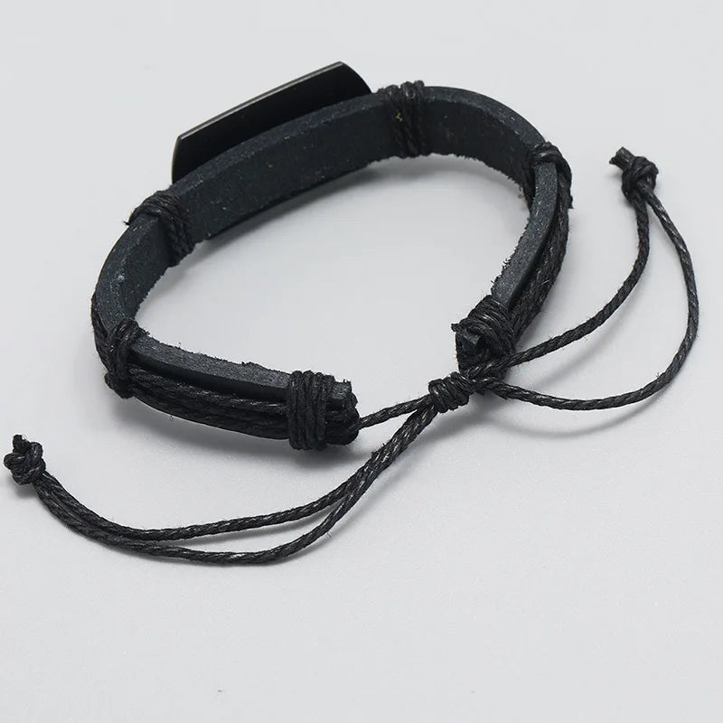 Men's Braided Leather Wolf Head Bracelet with Adjustable Wristband