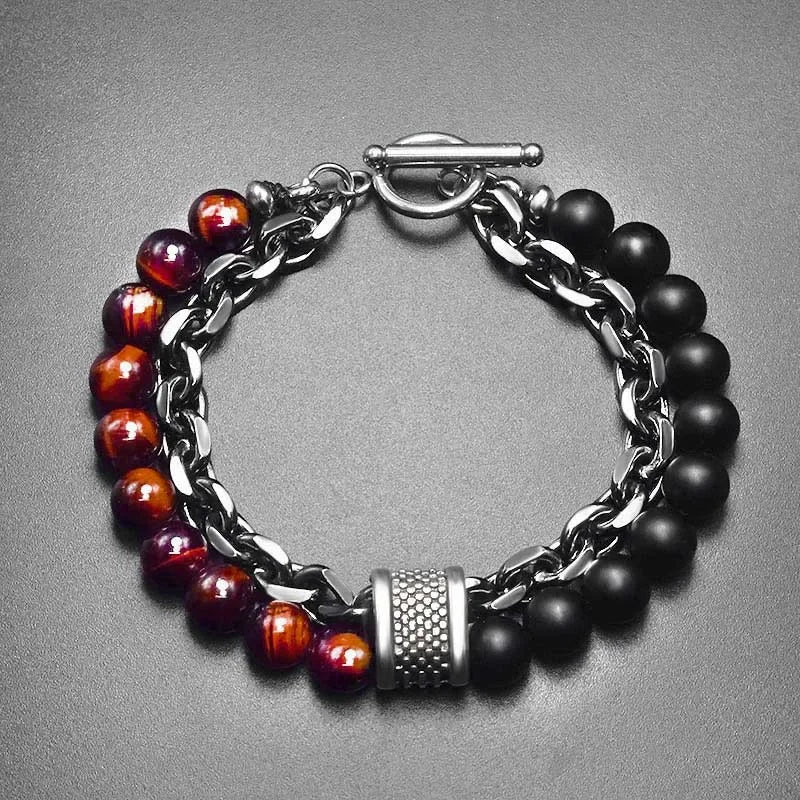 Tiger Eye Stone Stainless Steel Eternity Bracelet