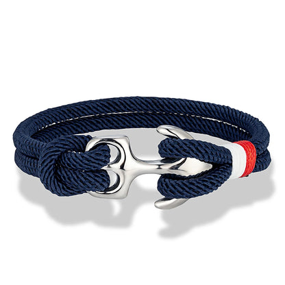 Double Strand Men's Anchor Bracelets with Nautical Survival Rope Stainless Steel Anchor Buckle