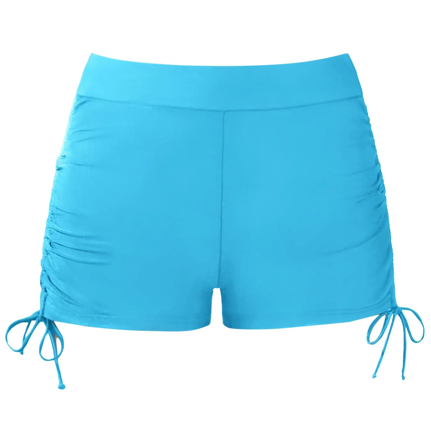 Women's High Waisted Swim Shorts with Drawstring & Ruched Bottom