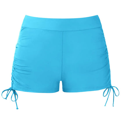 Women's High Waisted Swim Shorts with Drawstring & Ruched Bottom