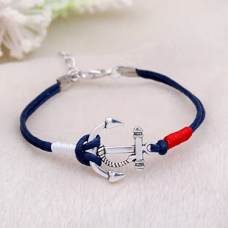 Blue Color Anchor Bracelet with Nautical Rope