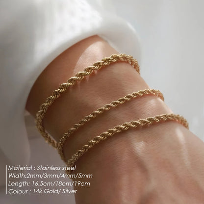 Twisted Rope Chain Bracelet - Gold Stainless Steel Jewelry for Women