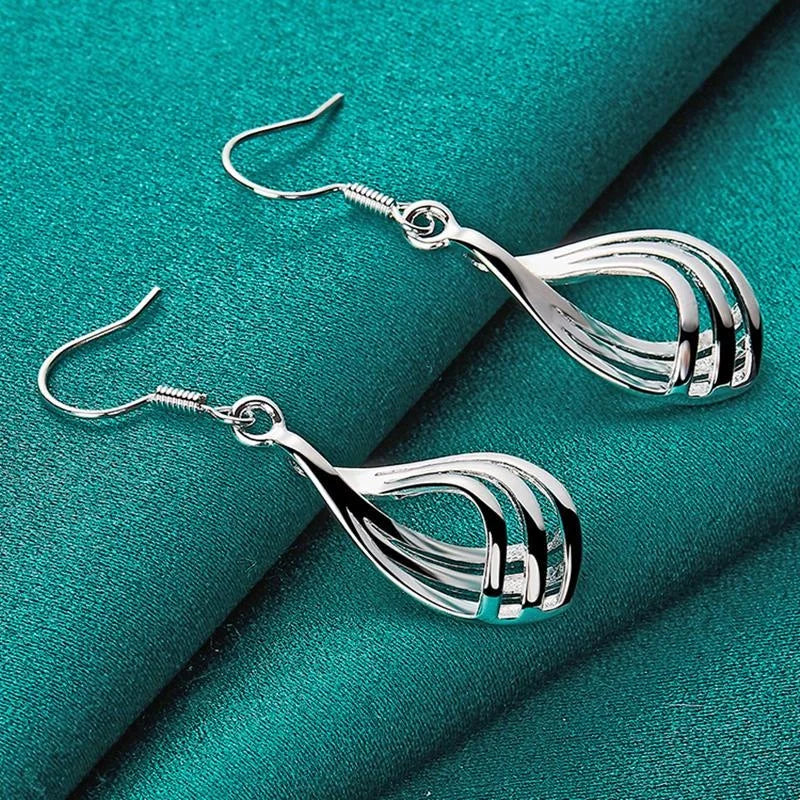 925 Sterling Silver Dangle Earrings For Women Twist Water Drop Girl Temperament Fashion Party Silver Engagement Jewelry Gift