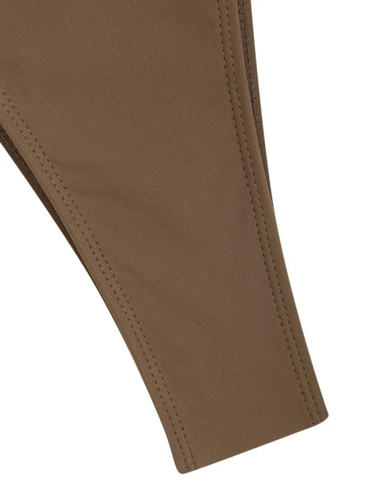 Solid O Ring Swimsuit for Women – Tie Side Shiny Ring Bandeau Bikini with Padded Bra Top