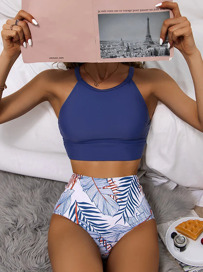 Women’s High Neck Swimsuit – Two Piece High Waist Bikini Set for Beach & Pool