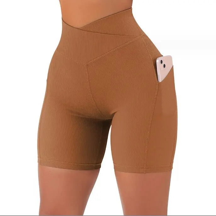 Sports Short Women Cross Workout Yoga Shorts with Pockets – 5" High Waist Biker Shorts