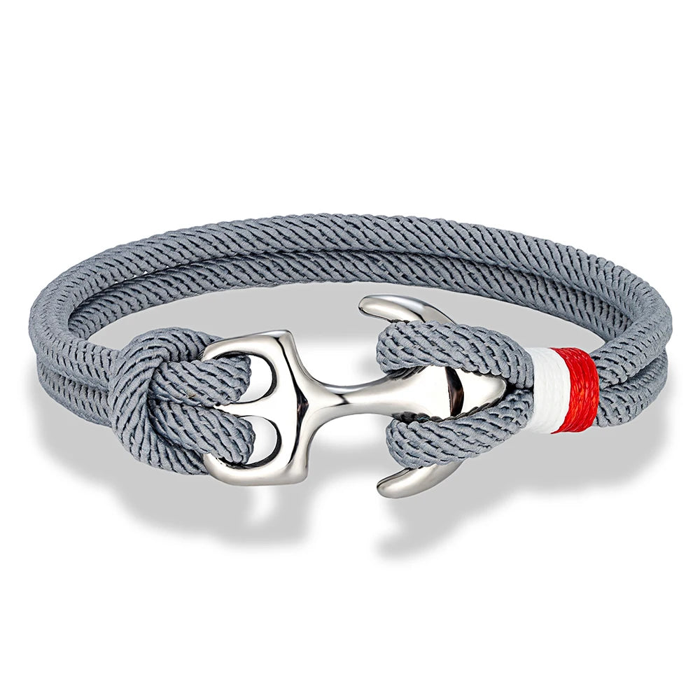 Double Strand Men's Anchor Bracelets with Nautical Survival Rope Stainless Steel Anchor Buckle