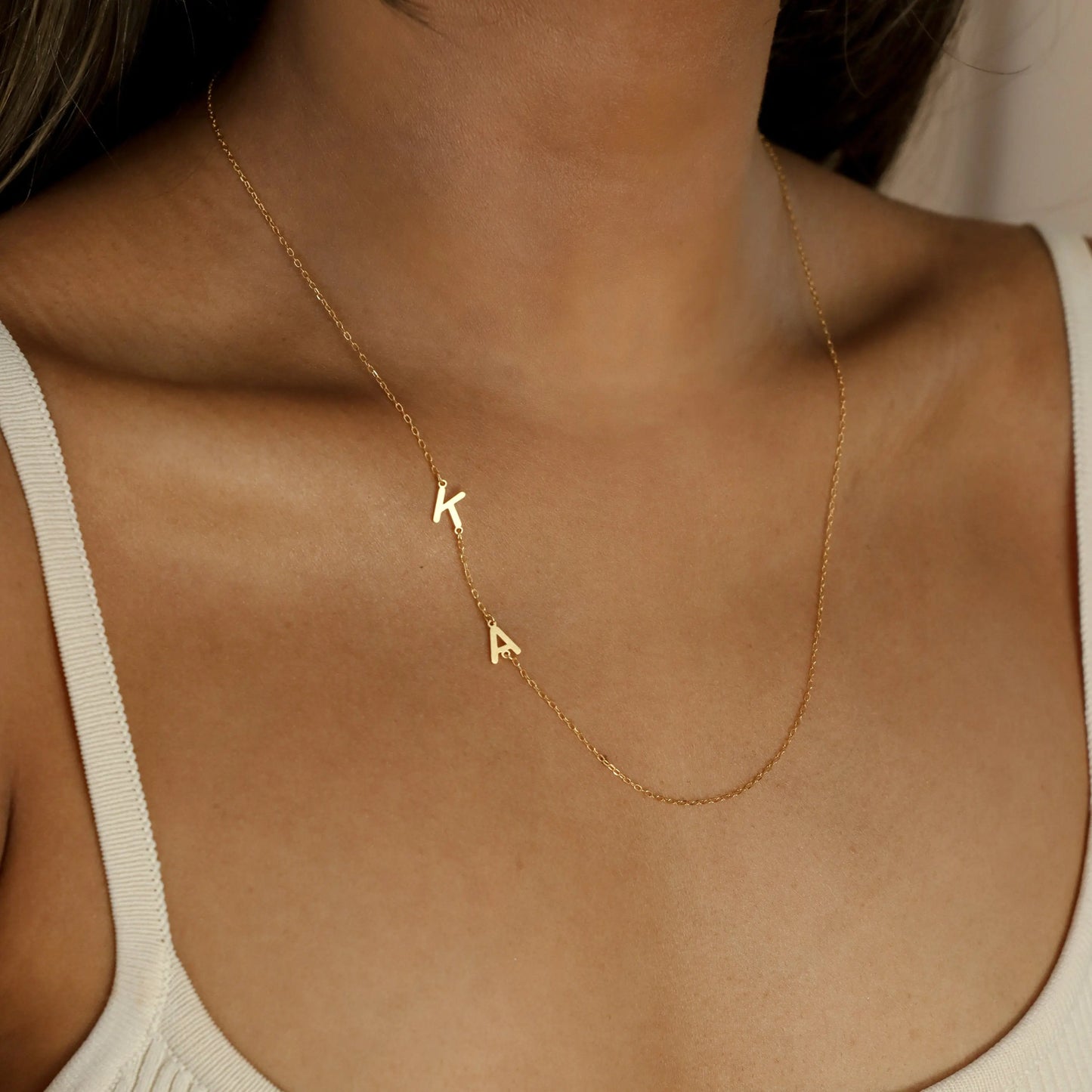 925 Silver Center Letter Necklace by Caitlyn Minimalist – Sideways Initial Name Necklace, Gold Color, Perfect Gift for Mom