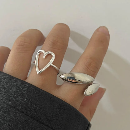 925 Sterling Silver Heart Wide Open Rings For Women