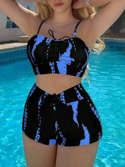 Print String Bikini Swimsuit for Women with High Waist Shorts – 2 Piece Beachwear Set