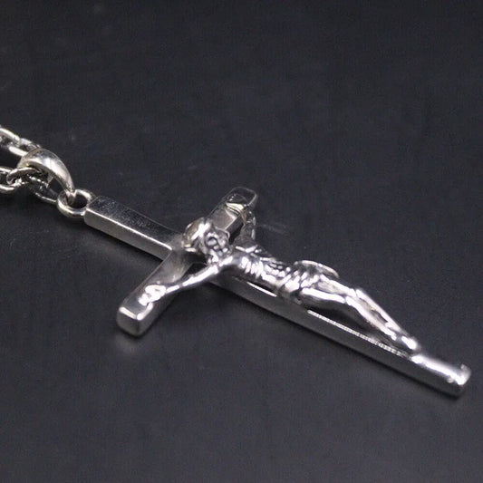 Solid 925 Sterling Silver Cross Crucifix Pendant - 55mm