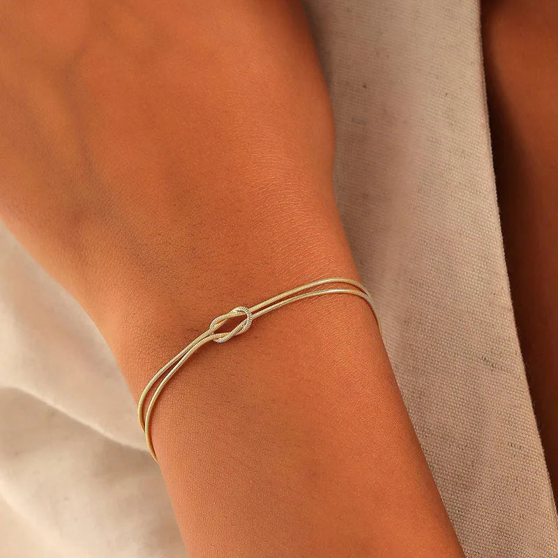 Stainless Steel Knot Snake Chain Bracelet – Gold & Silver