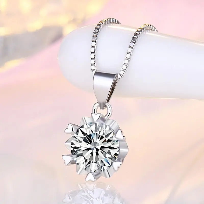 925 Sterling Silver Heart Pendant Necklace with AAA Zircon