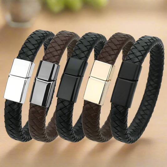 Mibrow Braided Black Leather Men’s Bracelet