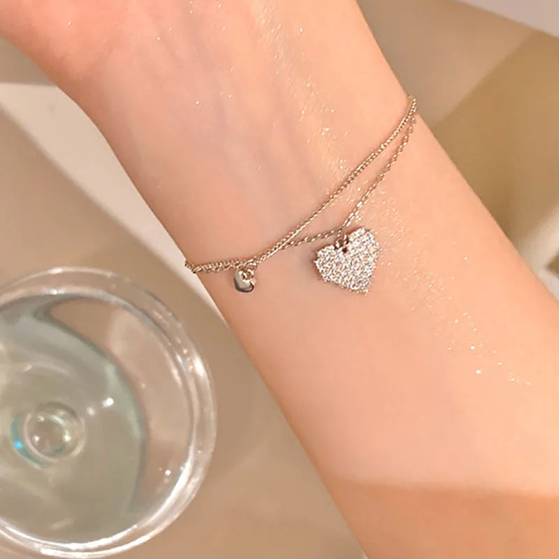 Sparkling Hollow Heart Delicate Eternity Bracelet