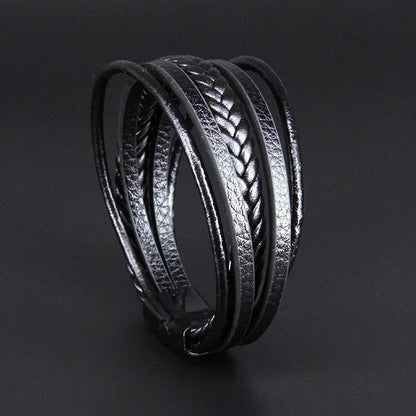 Delysia King Trendy Leather Braided Bracelet with Alloy Magnetic Clasp for Men