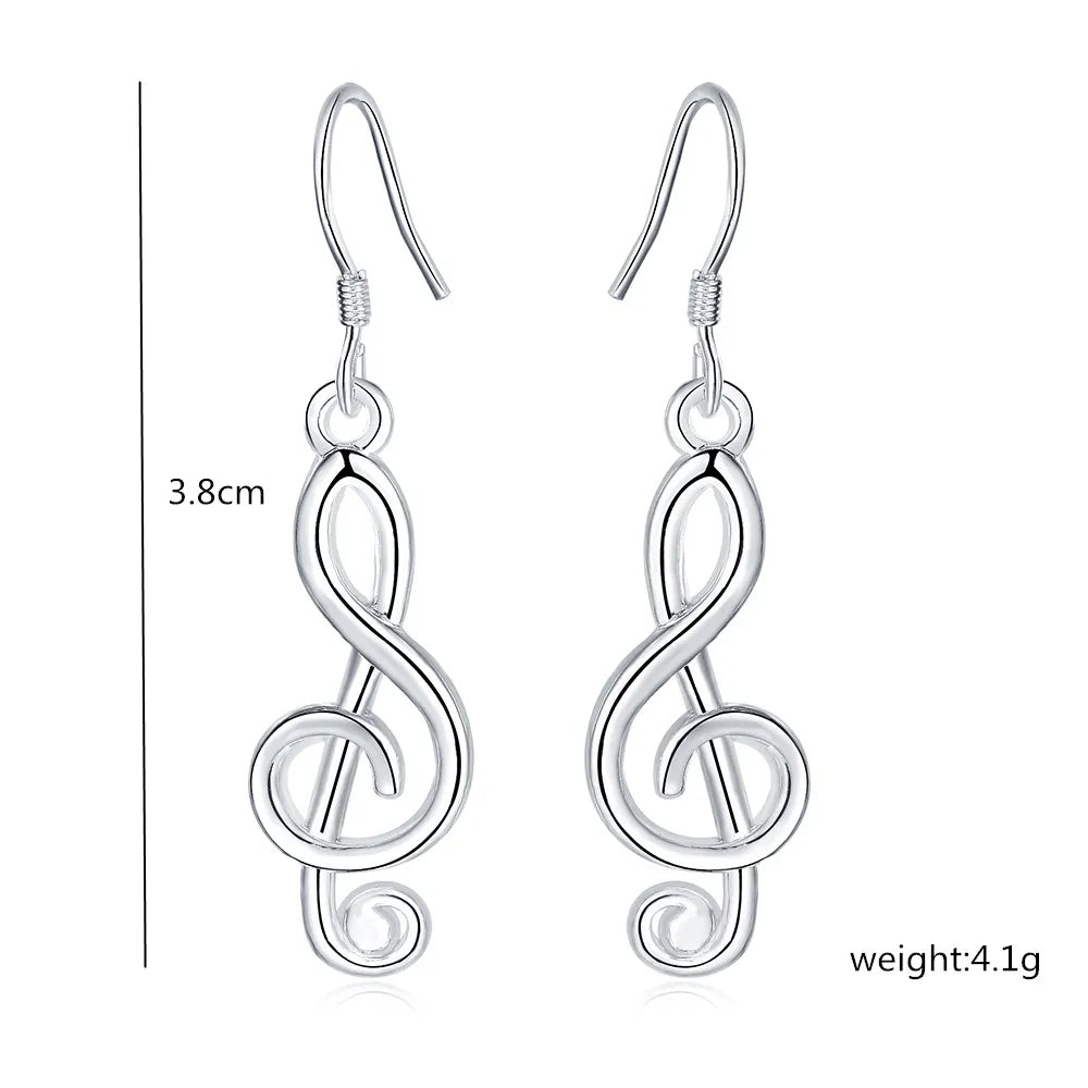 New noble 925 Sterling Silver Romantic music note drop Earrings for Women Holiday gifts fashion Party wedding Jewelry