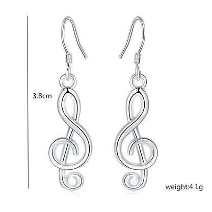 New noble 925 Sterling Silver Romantic music note drop Earrings for Women Holiday gifts fashion Party wedding Jewelry