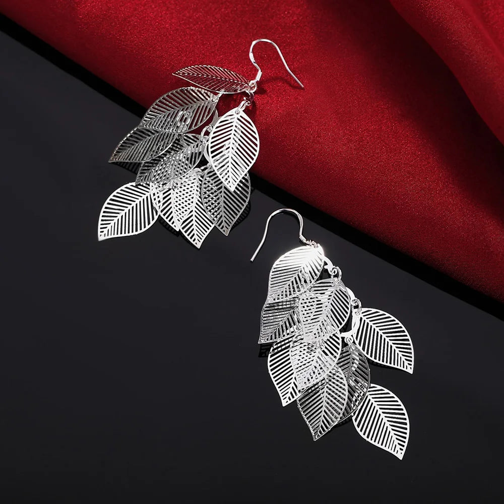 Earrings fashion Jewelry Woman Layered Hollow Leaves Tassel Long Drop earrings Silver Color Trendsetter Christmas Gifts