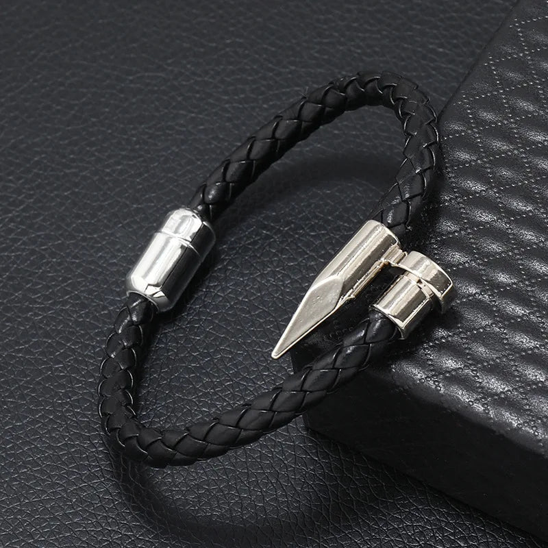 Nail Bullet Bracelet Alloy Magnet Buckle Men's Leather Rope Braided Bangle Handmade Bracelet