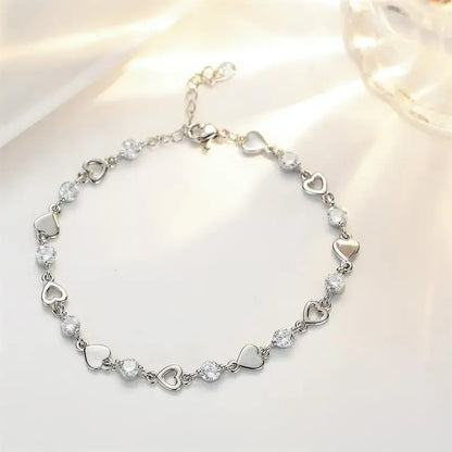 925 Sterling Silver Hollow Heart Zircon Eternity Bracelet For Women