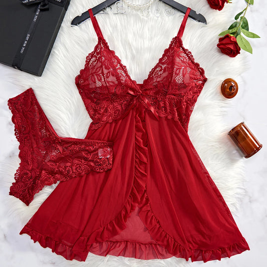 Women’s Lace Lingerie Set – Sexy Bra, Thong & Garter Sleepwear for Women