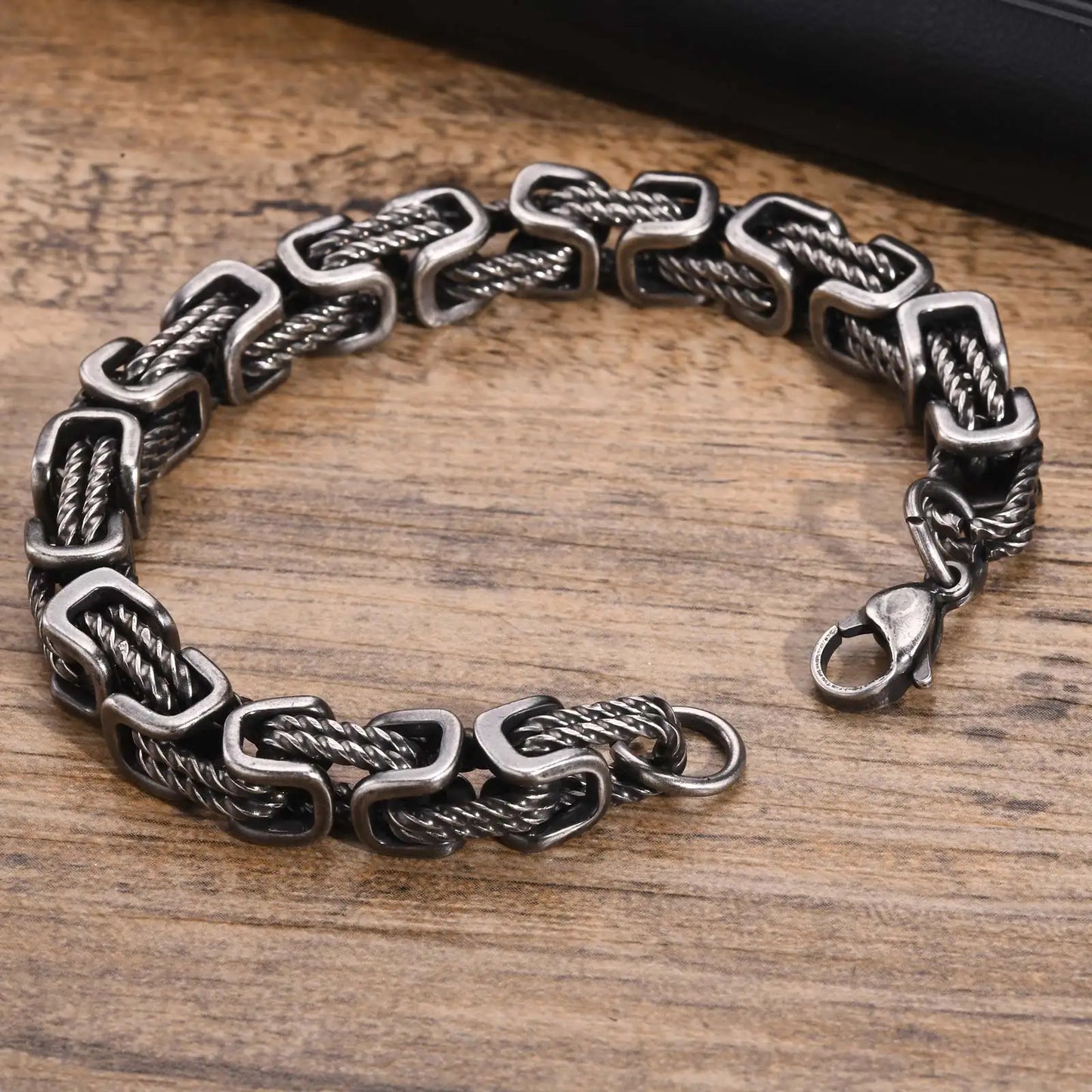 Retro Grey 8mm Stainless Steel Braided Vintage Bracelet