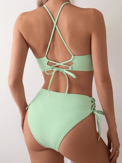 Cikini V-Neck Lace-Up Bikini Set