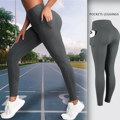 Solid Color Women’s High Waist Gym Leggings with Pockets