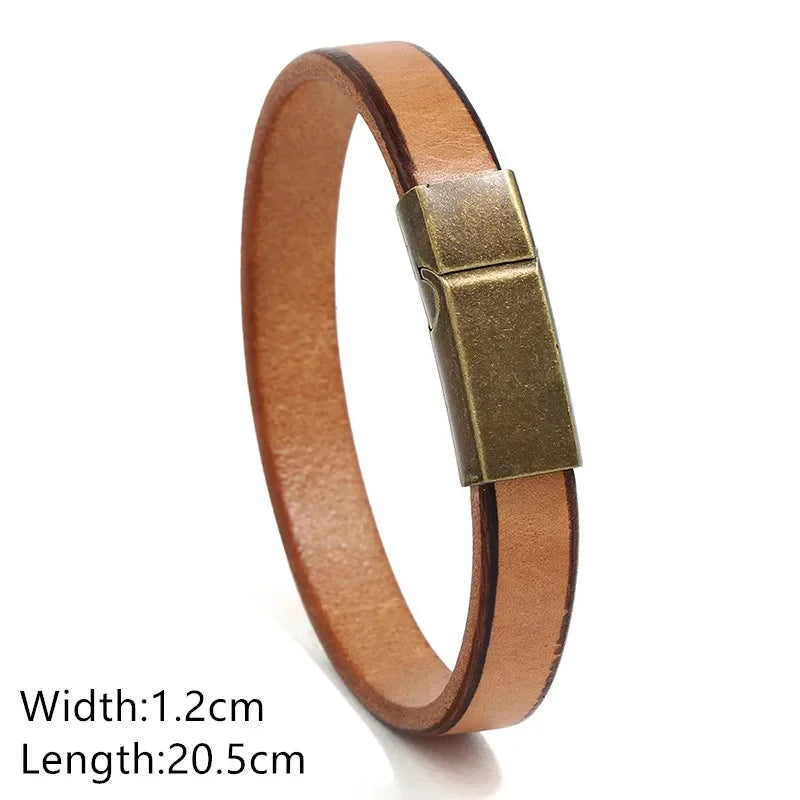 Men's Brown Braided Leather Bracelet with Stainless Steel Magnetic Clasp - Fashionable, Casual & Sporty