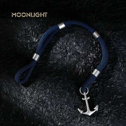 Stylish Anchor Bracelet for Men with Double Layer Blue Rope