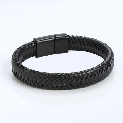 Jiayiqi Punk Men Jewelry Black/Brown Braided Leather Bracelet Stainless Steel Magnetic Clasp Fashion Bangles Gift 18.5/22/20.5cm