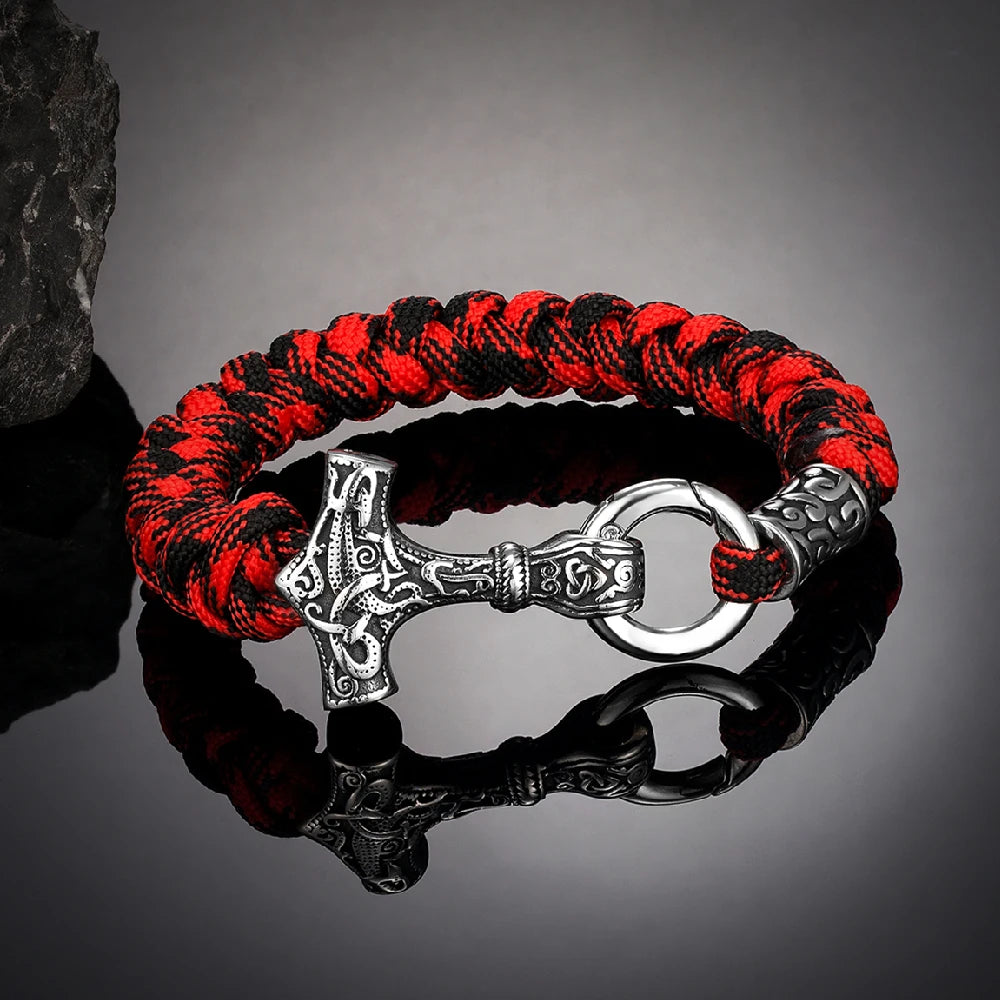 Handmade Viking Thor’s Hammer Survival Bracelet for Men