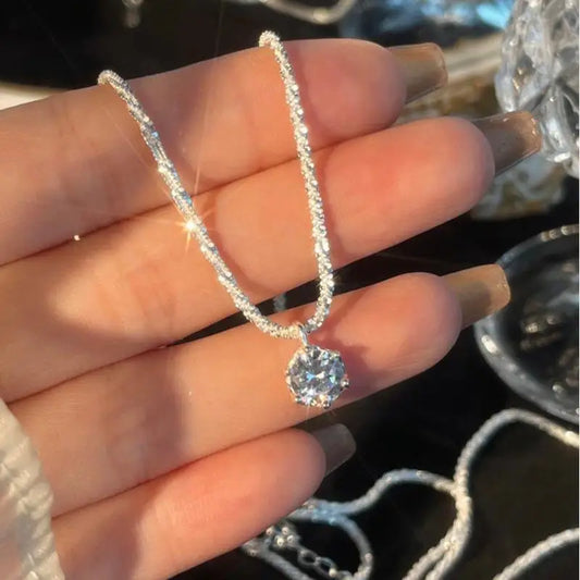 S925 Sterling Silver Galaxy Round Sparkling Pendant Necklace