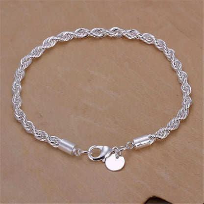 925 Sterling Silver Unisex 4mm Rope Chain Bracelet