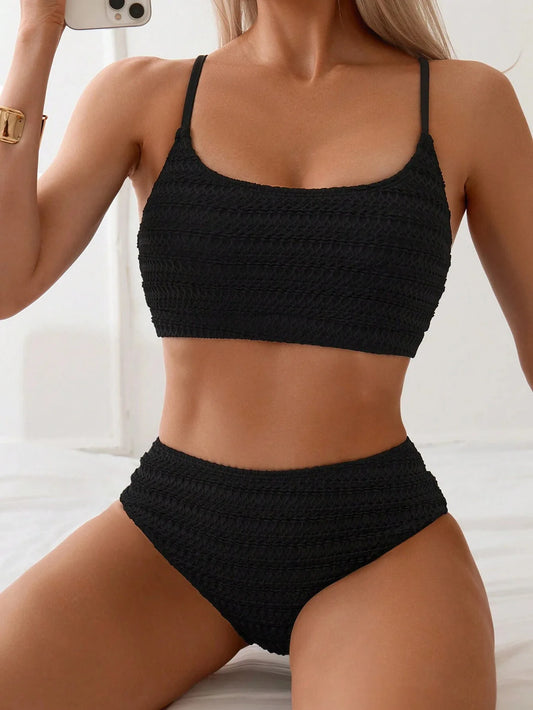 Two-Piece Women’s Bikini Set – Push-Up Padded Bra & High Waisted Swimwear