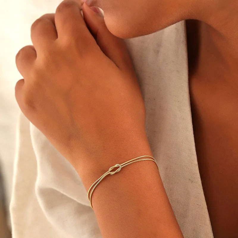 New A-Z Love Knot Bracelets with Gold Dainty Snake Chain Jewelry for Couples