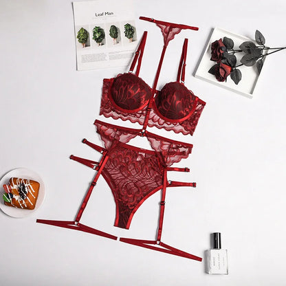 Halter Lingerie Set with Garters - Alluring Lace & Leg Loop Detail