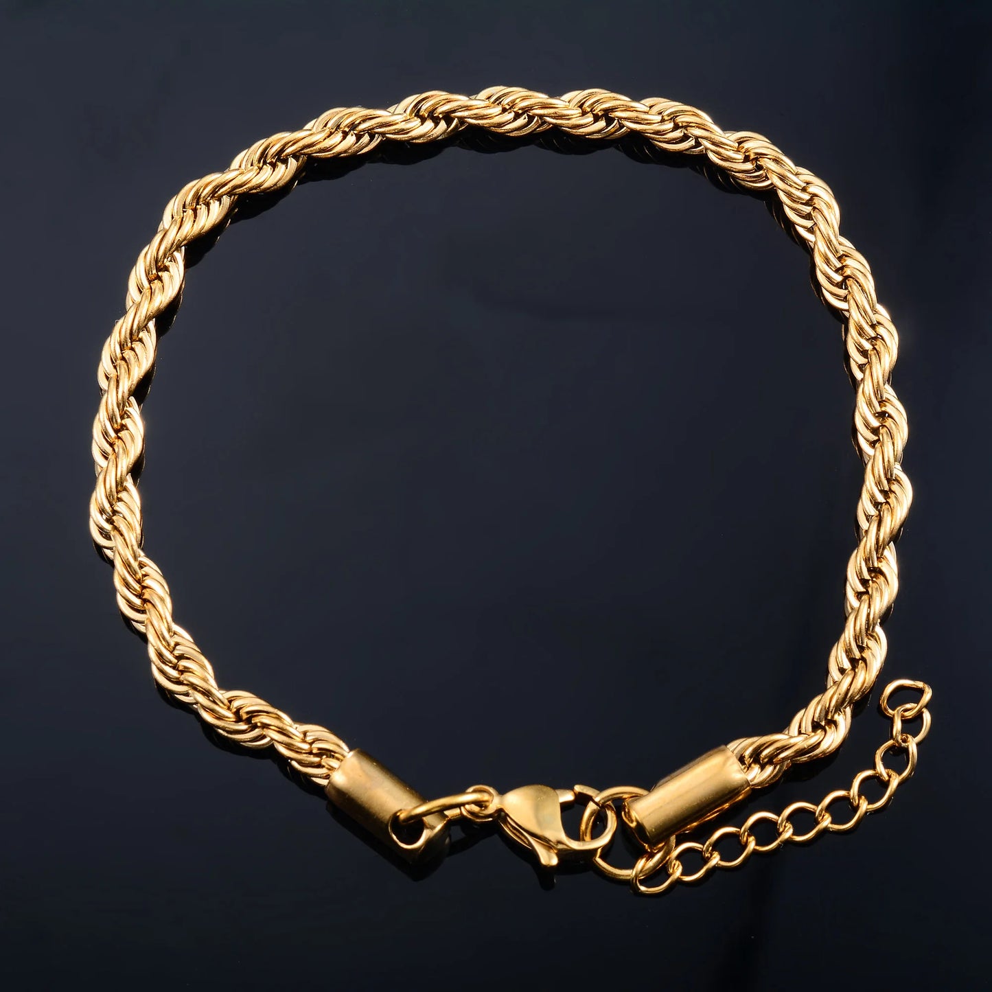 Men's Stainless Steel Rope Chain Bracelet - Gold & Silver Jewelry